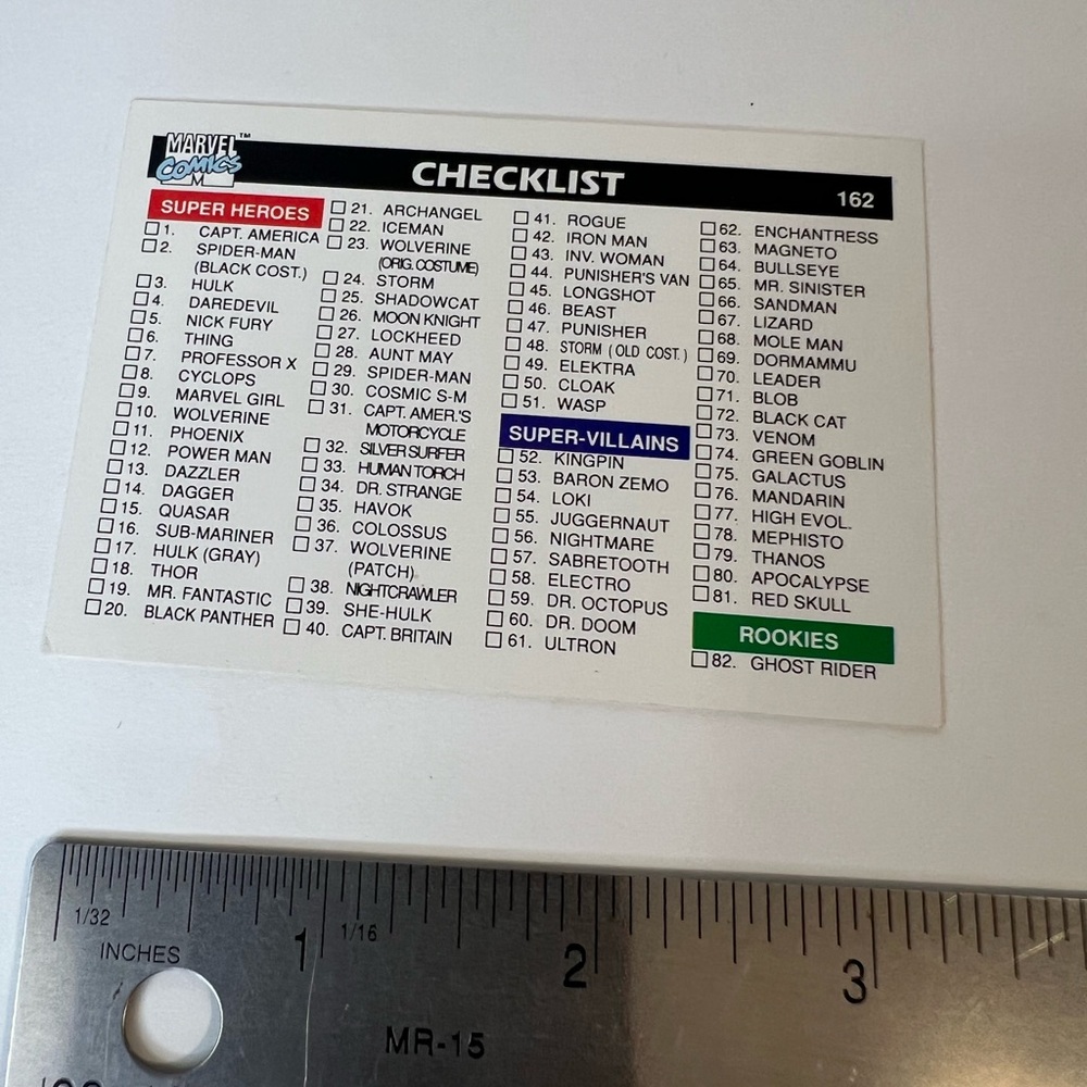 CHECKLIST #162 : MARVEL UNIVERSE Series 1 card; 1990 Impel; Classic last card